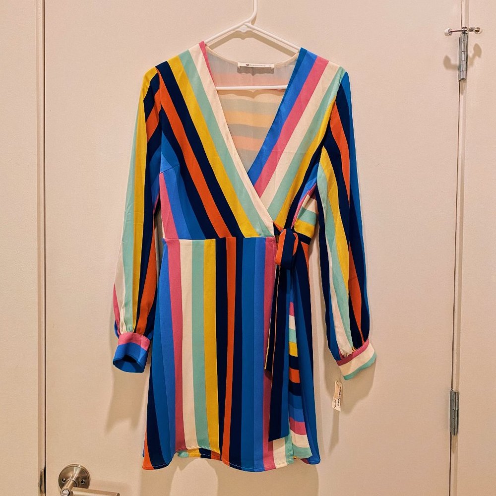 Multi-colored Striped Wrap Dress | The Impeccable Pig | Small | NWT